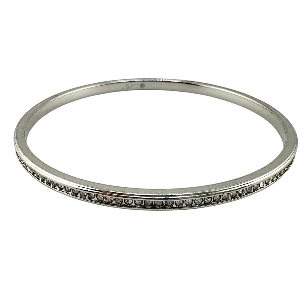 Ann Taylor LOFT Channel Set Crystal Pave Silver Tone Bangle 8" Bracelet